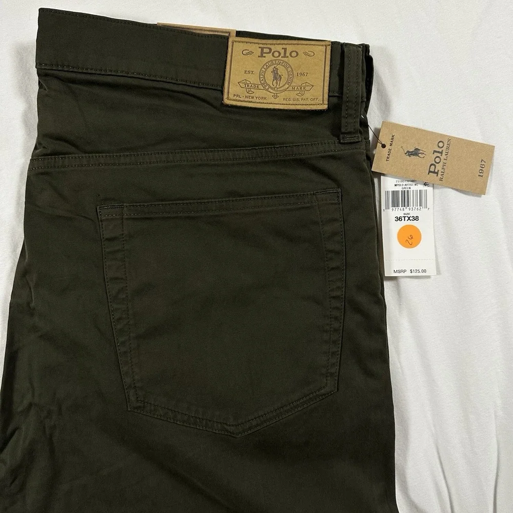 NWT Polo Ralph Lauren The Varick Stretch Slim Straight Jeans Khaki Size 36T X 38